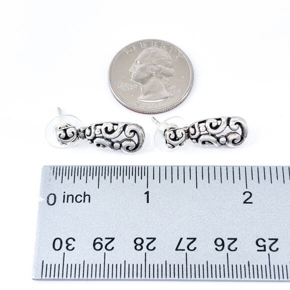Vintage Thailand SX Sterling Silver 925 2cm Scroll Drop Earrings - Picture 9 of 9